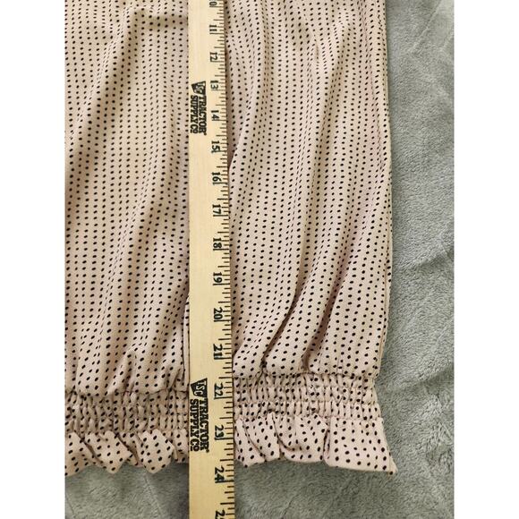 Adrianna Papell Blush Pink Black Polka Dot Knit Blouse High Halter Neck Large - Picture 10 of 13